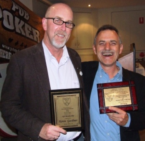Our highest honors: Kevin Gardiner (left) with his Life Membership citation and Phill King with his Lindsay Jones best clubman award.
