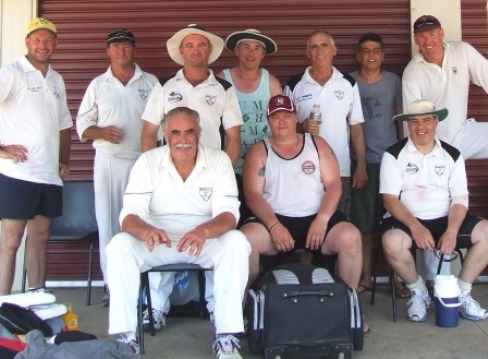 Hot! Our team for Game v against Traralgon. L-R: Back - Anton Noble, Chris Albert, Sean O'Kane, Dean Jukic, Nei King, Kel Twite and Jason Noonan. Front - Charlie Walker, Mark Gauci and Daniel Phillips.