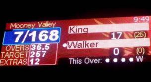 Our names up in lights! Neil King and Charlie Walker adorn the new electronic scoreboard at Barooga for the night game tournament opener.