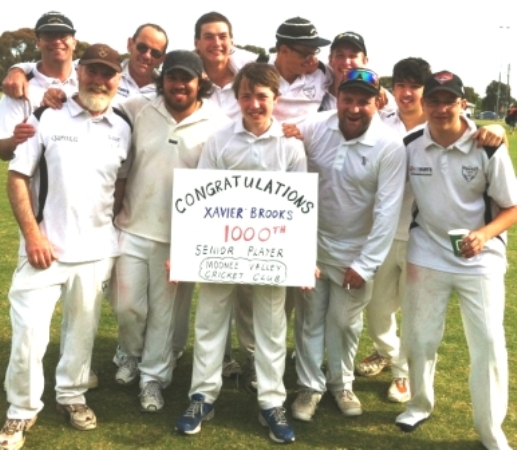 Moonee Valley's 1000th senior player, Xavier Brooks, with his team-mates for the historic game.