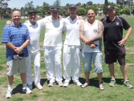 Moonee Valley Life Members celebrate: L-R Warwick Nolan, John Talone, Ian Denny, Michael Harvey, Sandro Capocchi and Darren Nagle.