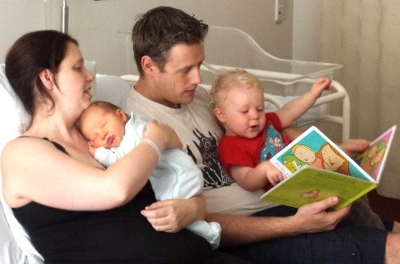 Cassie and George with Owen and new arrival Isaac.