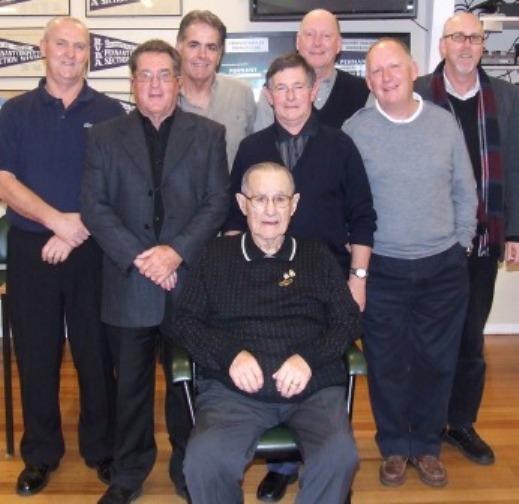 Some of Moonee Valley's greats from our teams in the early 70s: Standing behind our inaugural President Alex McLeod are L-R Peter Dawkins, Ray Storey, Colin Netherclift, Rod McLeod, Peter Gardiner, Brian Moore and Kevin Gardiner.