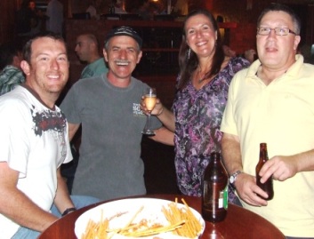 Winding down after a marathon effort in the Sevenths: L-R: Semi finallists Peter Whebell and Phill King, with Victoria Thorneycroft and Peter Golding.