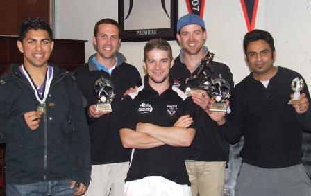 Our Winter Warriors - captain Stephen Ward (centre) with award winners (from left) Kern Kapoor, Michael Ozbun, Matt Thomas and Umar Farooq.