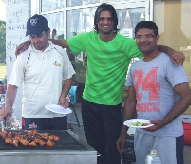 The Christmas party barbecue had a real Pakistani feel, with Valley players (L-R) Murtaza Khaliq, Muhammad Maaz and Saif Ali cooking delicious spiced halal meats on the wood-fired barbecue.