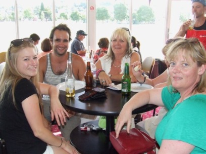 Relaxing in our clubrooms: L-R Nicole Stephenson and Murray Walker, Adele Walker and Jodie Talone.