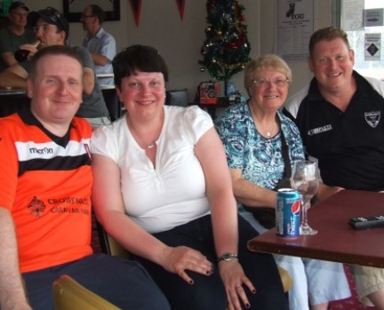 Vice President Simon Thornton had his own revellers out from England: L-R Darren Gaskell (who played in our Sevenths for a game) with his wife Alison; and Simon with his mum Jean.