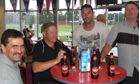 More interested in the inside action than out on the pitch: L-R Tony Gleeson, Darren Nagle, Jim McKenzie and Norm Wright.