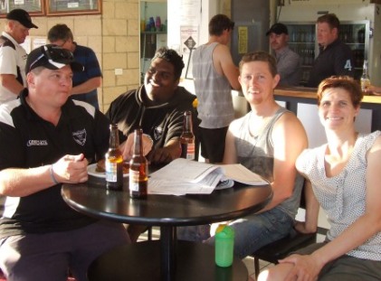 Relaxing at the table are (L-R) Mark Gauci, Channa DeSilva, Craig Pridham and Lezanne Webb-Johnson. Interested in other things in the background are Darren Nagle, Peter Golding, Adam Patchell and Simon Thornton.