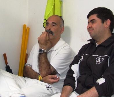 Two spinners reflect in the rooms before the game - Joe Ansaldo from the Sixths (left) and Murtaza Khaliq from the Firsts.