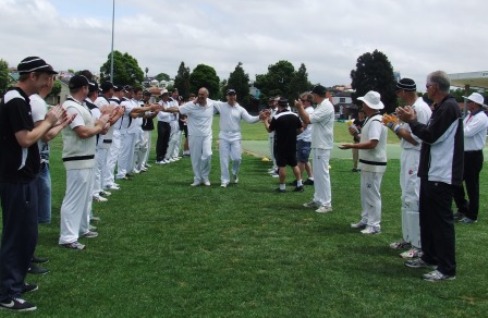 The umpires joined in and showed their respect to Joe Ansaldo and John Talone, with an honor guard of current and past players onto the ground for their 300th matches.