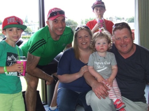 Family gathering: Max, John and Luke Talone, with Mel and Simon Thornton and daughter Isabelle.