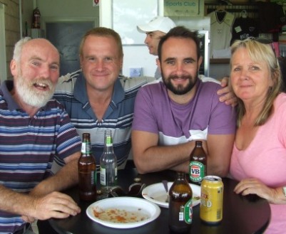 There was no Mexican stand-off at this table when the meal was served: L-R Allan Cumming, Peter Smith and Murray and Adele Walker.