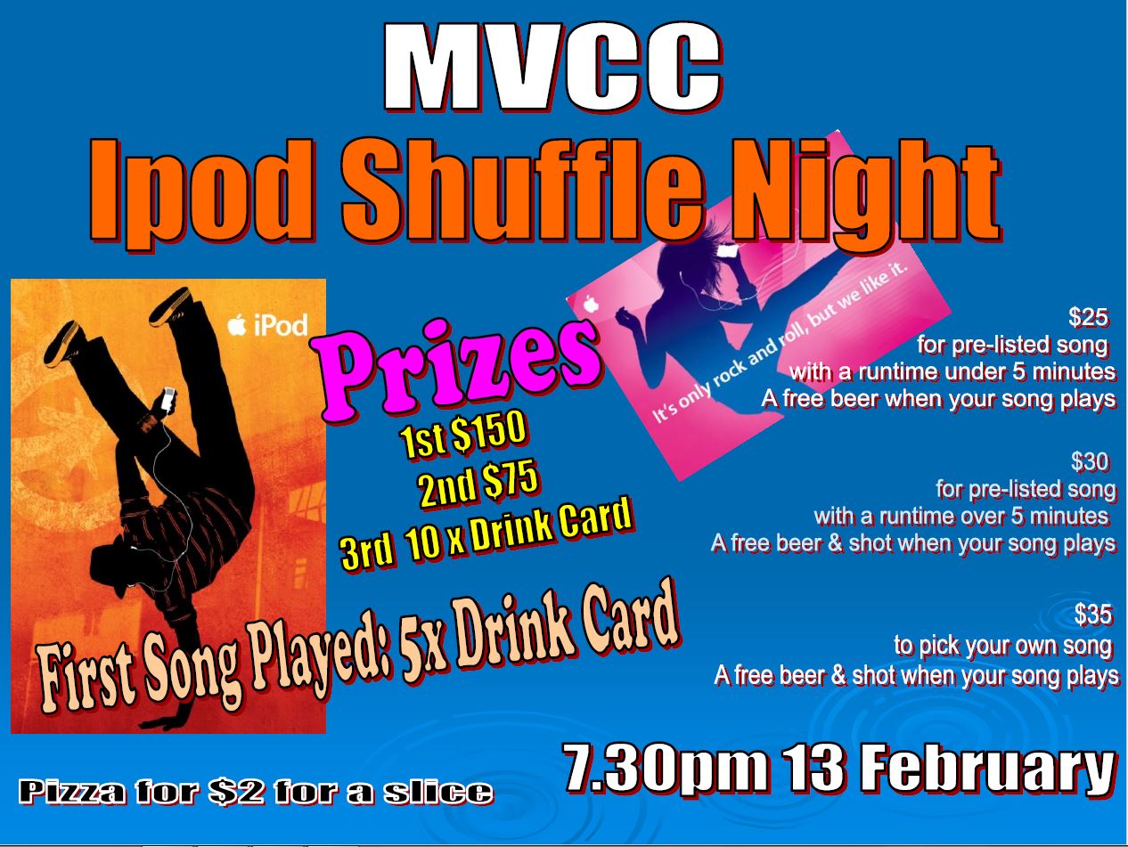 Come to our fundraiser - the iPod Shuffle Night, Saturday February 13