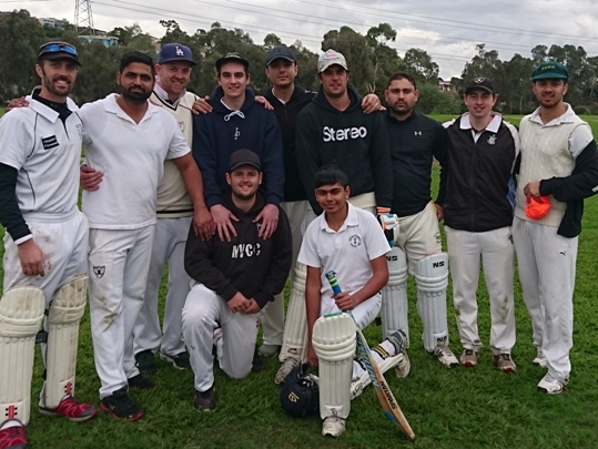 Our Moonee Valley Black team for the Round 2 win. L-R: Back - Michael Ozbun, Jatinder Singh, Matt Thomas, Anthony Cafari, Junaid Niazi, Jesse Felle, Kunal Balhara, Matt Esmore and Nitin Madan. Front - Chris Pollock, Akshat Sehgal.