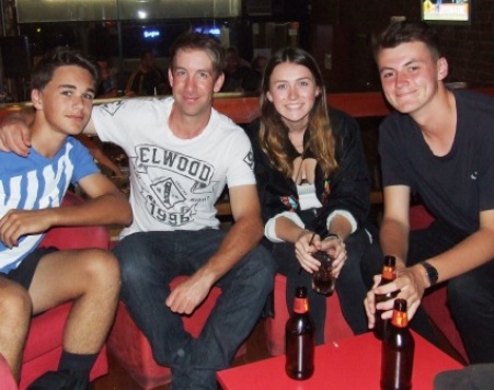 On the lounge: L-R Luke Brock and Ben Thomas with our visiting import Kazi Elias and his partner Jess.