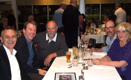 The mature table: L-R Phill King, Brendan Powell, Peter Fenaughty and Alan and Sandra Thomas.