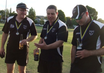 Comrades in arms, on the pitch where it all happened: L-R Peter Golding, Daniel Phillips and Adam Patchell.