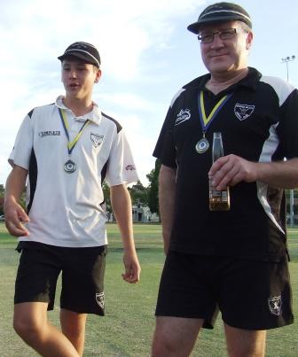 Youth and experience: Jack Newman and Peter Golding out on the pitch to soak up the atmosphere of what they'd just done.