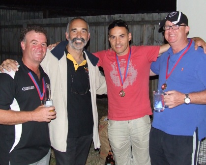 Premiership celebrations continued well into the night. L-R Sean O'Kane, Joe Ansaldo, Sam Carbone and Dean Lawson.