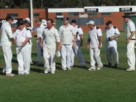 Coming off the ground in triumph: From left Brett Curran, Mark Gauci, Dean Jukic, John Talone, Sean O'Kane, Dean Lawson, Peter O'Kane, Paul Edwards, Paul Hobbs and Kevin Gardiner.