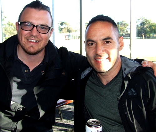 Century-maker Sam Carbone (right) celebrated his milestone - and the Christmas break - with Mick Bannister.