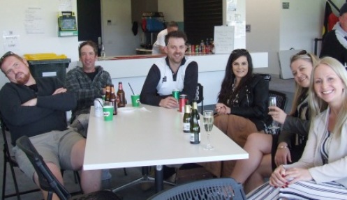 The most glamorous table (or the right  half of it anyway). L-R Nate Wolland, Ben Thomas, Matt Thomas, Vanessa Riggio, Aimee Wolland and Vanessa Schuller.