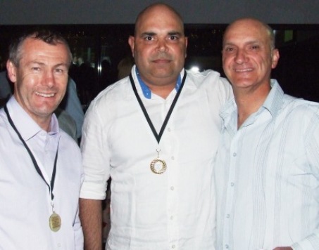 Back together: Premiership players L-R Geoff McKeown, Amit Chaudhary and Lou Raffaele. 