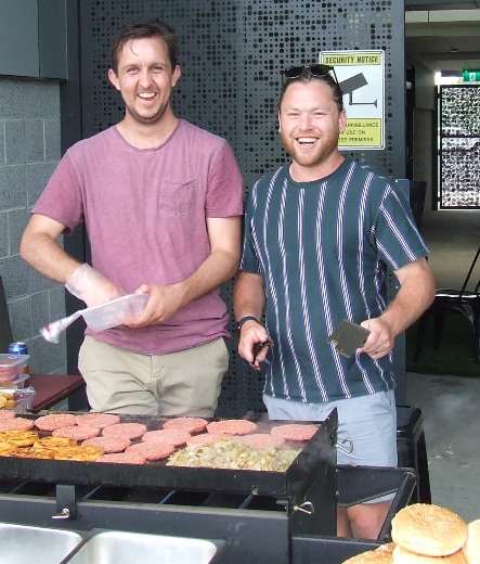 From Premiers to bottle-washers! Fifths Grand Final winners Paddy Shelton (left) and Sam Kater cooked up a feast for the guests.