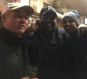 The after-match celebrations: L-R Sean O'Kane, Channa DeSilva and Rajan Aiyappan.