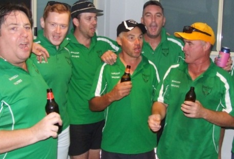 That's how we celebrate a win! Singing the Valley victory song are (L-R) Ryan Fairclough, Kris Garland, Matt Thomas, Dean Jukic, Jim McKenzie and Sean O'Kane.