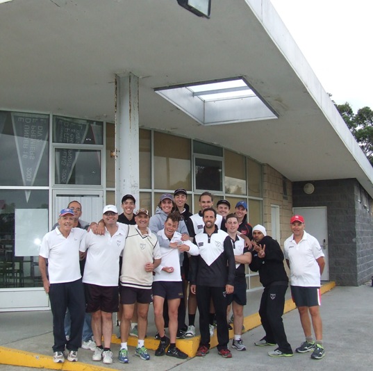 Any day now: Our next training session could be our last in the old clubrooms. Enjoying the atmosphere here are L-R Graeme Bloom, Pat Taylor, Michael Cumbo, Nigel Cowan, Lou Raffaele, Anthony Cafari, Daniel Comande, Stephen Esmore, Luke Brock, Michael Ozbun, Charles Bibby, Matt Esmore, Jack Newman, Raj Aiyappan and Dean Jukic.