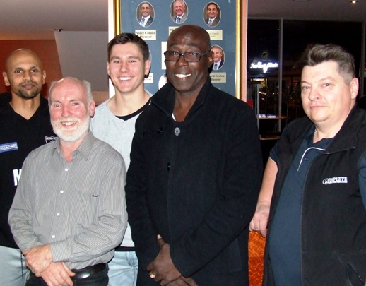 Meet and greet: L-R Raj Aiyappan, Allan Cumming, Firsts captain Jack Newman, coach Mark Grenville and vice president Mark Gauci.