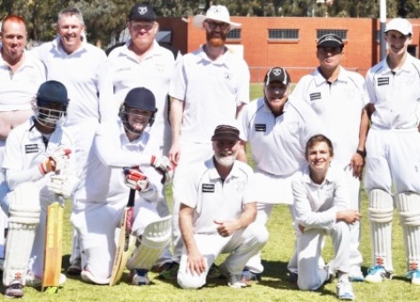 Celebrating Allan Cumming's 200-game milestone. L-R: Back - Peter Smith, Murray Price, Darren Nagle, Morgan Cumming, Graeme Bloom, Danny Terzini and Luca Nimorakiotakis. Front - Yashwanth Kanduri, Jackson Price, Allan Cumming and Joshua Norsetter.