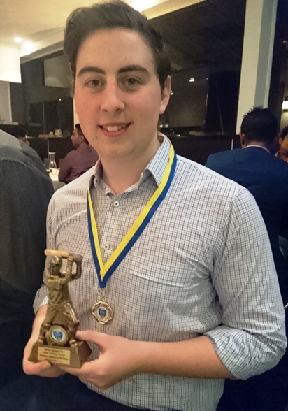 A stellar season - Matt Esmore with his batting award for the MYCA Central Division and his MVP medallion - the John Hammer Award.