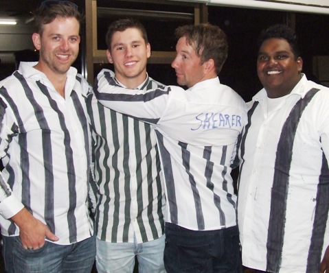 At least they're the Moonee Valley colors. Modelling the latest in fashion shirts are L-R Matt Thomas, Jack Newman, Ben Thomas and Channa DeSilva.