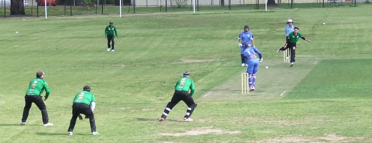 Luke Brock opened the bowling in our first turf game out of our new pavilion - versus Sunbury.