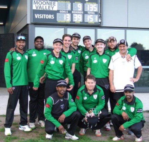 The scoreboard tells the story - a good win to Moonee Valley. The team: L-R. Back - Shiwantha Kumara, Channa DeSilva, Daniel Comande, Anthony Cafari, Luke Brock, Jack Newman, Charles Bibby, Joshua Gorry and coach Tony Gleeson. Front - Suraj Weerasinghe, Sam Walker and Sameera Vithana.