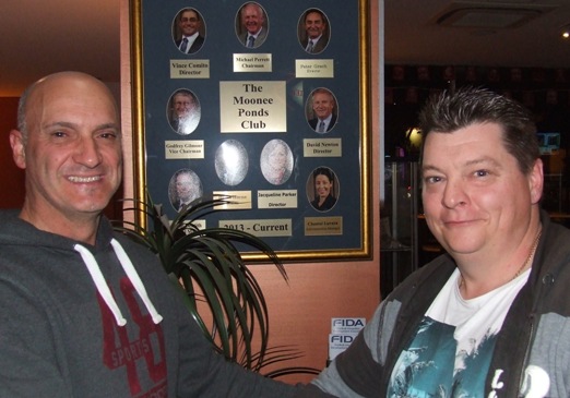 Coach Lou Raffaele (left) congratulates Mark Gauci on his appointment as First Eleven captain - which was confirmed after an interview at the Moonee Ponds Club.