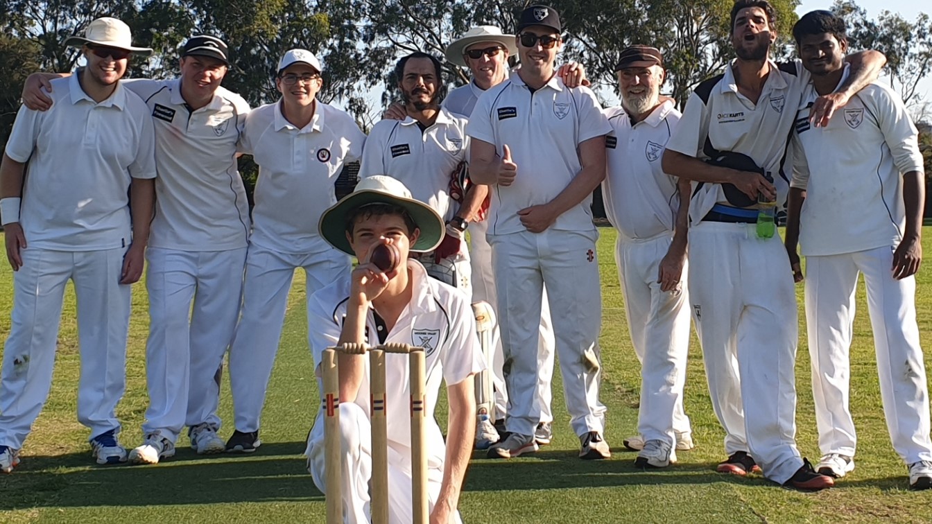 Dejan Gilevski shows off his hat-trick ball with teammates L-R Jackson Price, Mitchell Britton, Tomas Morrissy, Dan Terzini, Murray Price, Ben Skok, Allan Cumming, Jesse Felle and Yashwanth Kanduri.e