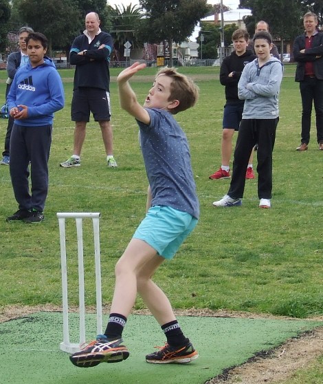 Dylan Pleban shows his bowling skills.