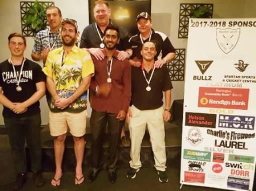 Our MVP winners: L-R Matt Esmore (3rds), Jim Polonidis (2nds), Liam Farrell (6ths), Simon Thornton (4ths), Chanaka Silva (1sts), Mark Gauci (7ths) and Danny Terzini (5ths).