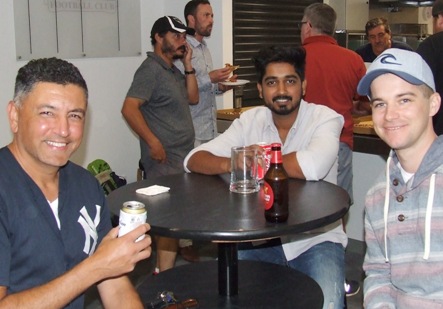 Celebrating a season that's still not over: L-R Sunil Bhandari, Muhammad Ashraf and Stephen Ward, with Danny Terzini, Michael Ozbun, Peter Golding and Tony Gleeson behind.