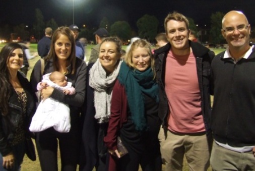 Next generation gathering at the new Ormond Park pavilion? L-R Vanessa Riggio, Caroline Walker with Lola Daphne, Kristie Wall, Nicole Stephenson, Nigel Walker and Life Member Michael Cumbo.