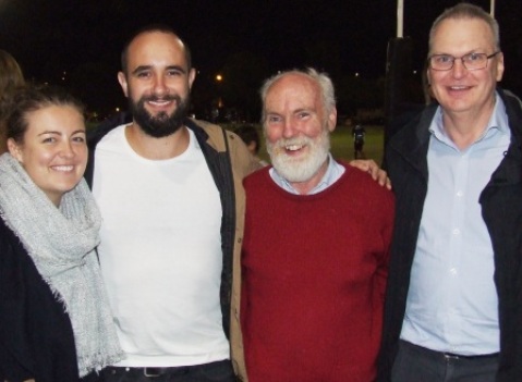 A night to remember: L-R Kristie Wall, occasional player Murray Walker and regular players Allan and Doug Cumming acquaint themselves with what will be our regular digs come September.