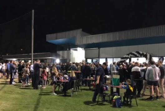 Part of the opening night crowd outside the new pavilion.