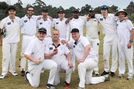 The Sevenths team for Peter Smith's 200th game. L-R. Back - Nigel Cowan, Michael Ozbun, Ben Thomas, Matt Esmore, Shiwantha Kumara, Dishnaka Manoj, Stephen Esmore, Jim Polonidis. Front - Lachlan Smith, Peter Smith, Geoff Smith.