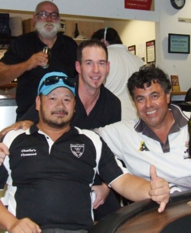 Our official card sharps - winner Anthony Leonardo (left) and runner-up Mick Intagliata (right) with organiser Kav, and with Michael Felle keeping a watchful eye for any missed aces.