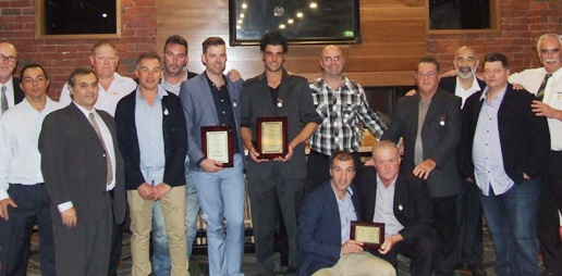 The Life Members gather to welcome the new inductees. From left; Kevin Gardiner, Danny Terzini, Bob Sciacchitano, Darren Nagle, Dean Jukic, Jim McKenzie, Matt Thomas, Jesse Felle, Michael Cumbo, Ray Storey, Joe Ansaldo, Mark Gauci, Charlie Walker. Front - Jim Polonidis, Sean O'Kane.